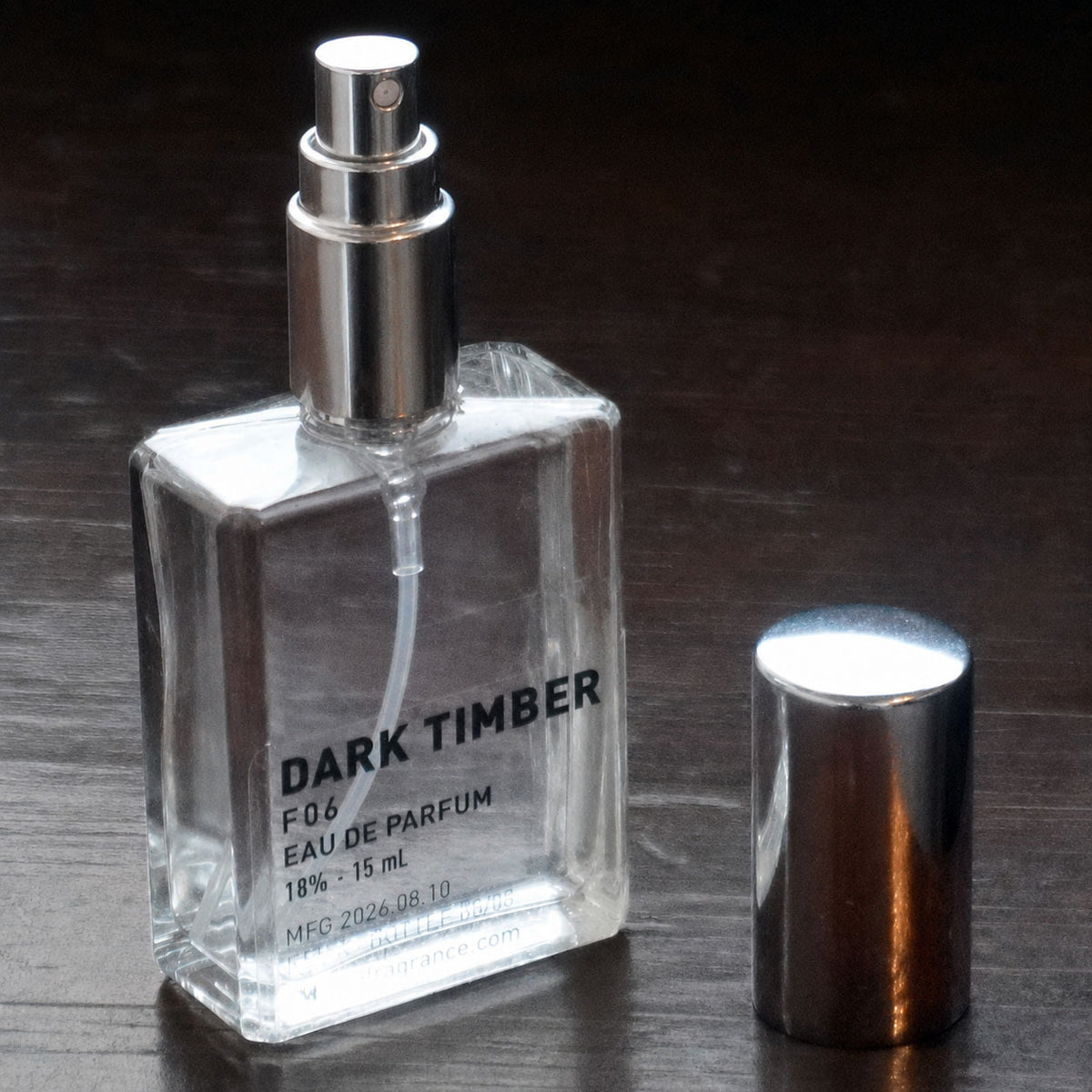 Dark Timber Eau de Parfum 15 mL clear glass bottle by JHaus Fragrance